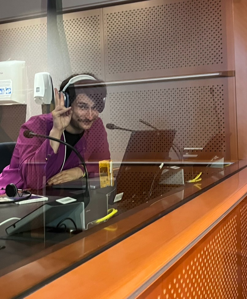 Mykhailo 'Meesh' Khokhlovych inside the interpretation booth